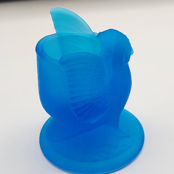 Vintage Westmoreland Blue Mist Satin Glass Owl Bird Toothpick Holder - Picture 6 of 12